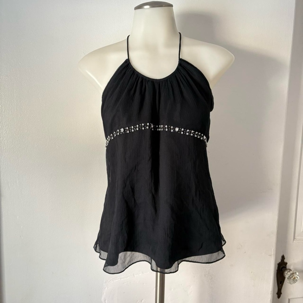 Express 100% Silk NWT Black Halter Camisole Tank with Beaded Waist